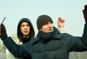 Marcin Kowalczyk i Leszek Dawid na planie filmu "Jesteś Bogiem", 2012 r., fot. Katarzyna Kural, źródło: Kino Świat